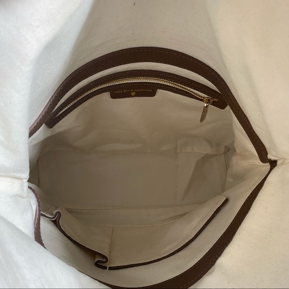 Helen Kaminski  women’s green canvas raffia and leather trimmed fold over purse - Picture 11 of 16